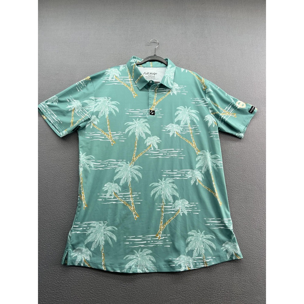 Full Wedge Golf Polo Shirt Mens 3XL Teal Tropical Palm Print Performance Stretch